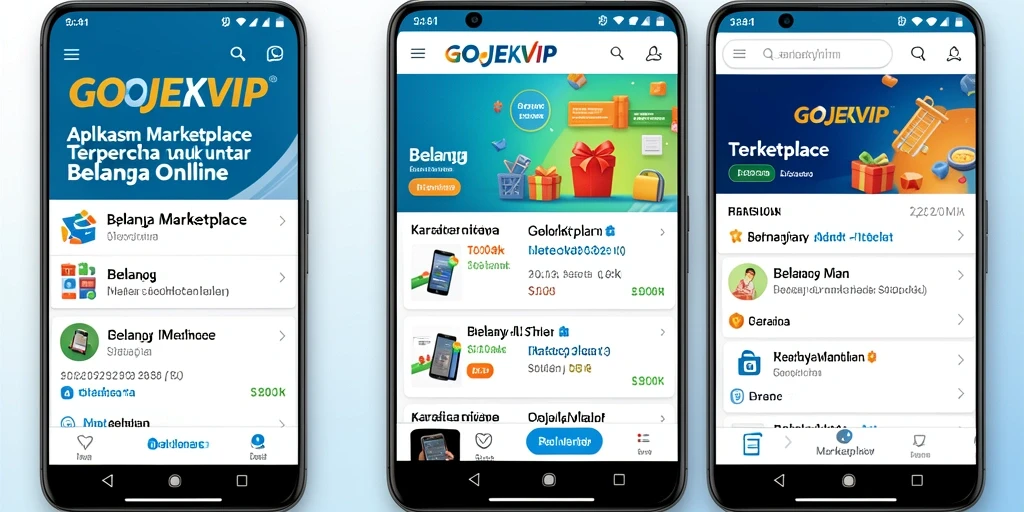 Antarmuka aplikasi GOJEKVIP yang user-friendly dan fitur Marketplace.