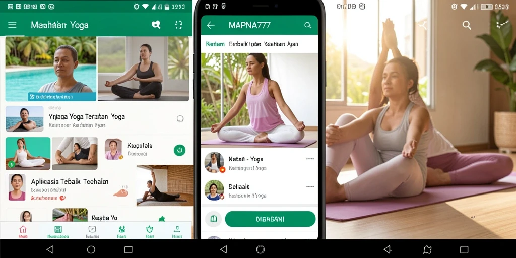 Antarmuka aplikasi MAPNA777 menunjukkan berbagai opsi latihan yoga.