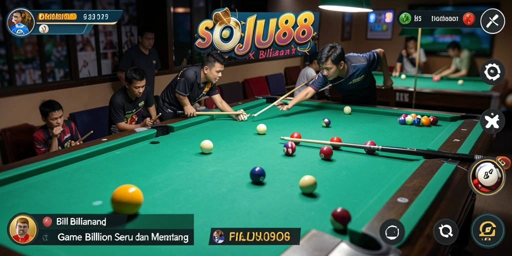 Tampilan antarmuka utama SOJU88 dengan meja billiard yang menarik.
